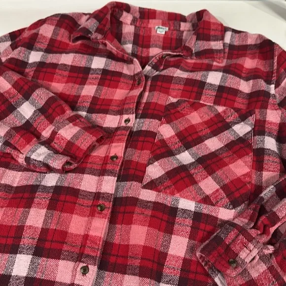 Aerie Plaid Red Oversized Flannel Shirt - Picture 3 of 9